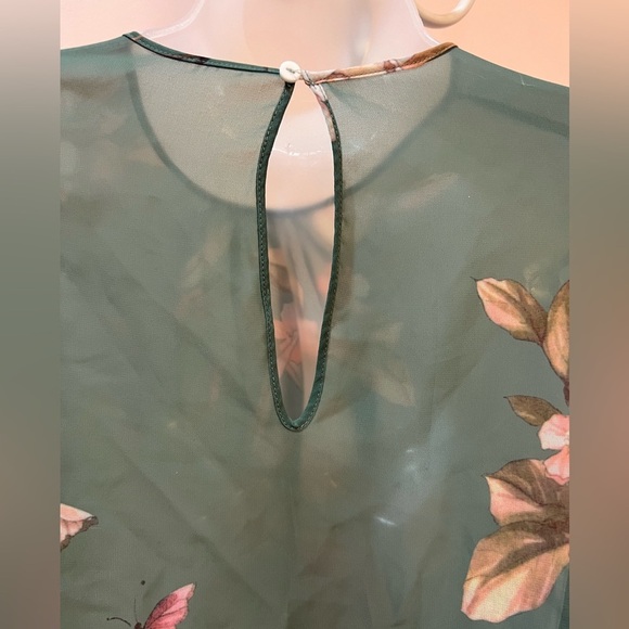 Beautiful floral long sleeve green dress /size S - Picture 7 of 8